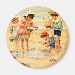 Vintag Beach Boy Girl Kinder Kunst und Kultur Magnet