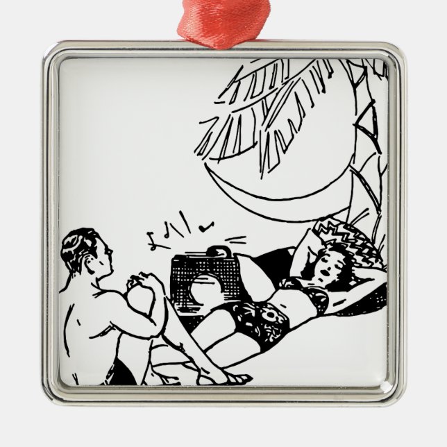 Vintag Beach Couple Silbernes Ornament (Vorne)