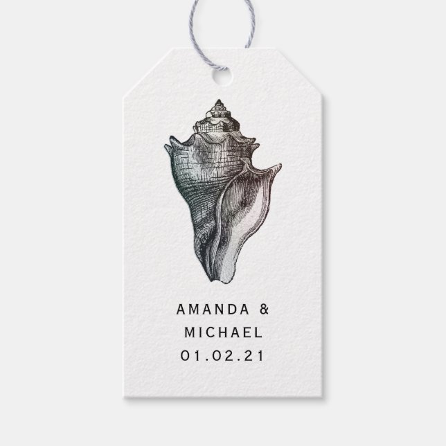 Vintag Beach Muschel und Damask Wassersport Geschenkanhänger (Vorderseite)