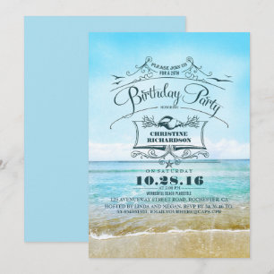 Vintag Beach Ombre Blue Sea Geburtstagsparty Einladung