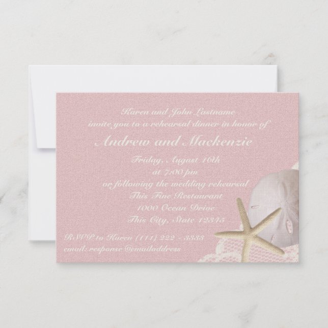 Vintag Beach Pink Probe Dinner Einladung (Vorderseite)