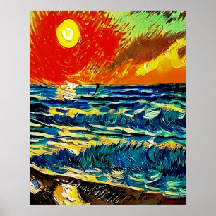 Vintag Beach Sunrise Abstrakt Illustration Poster