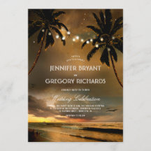 Vintag Beach Sunset | String Lights Palms Wedding