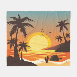 Vintag Beach Sunset Vacation Surf orange braun Fleecedecke
