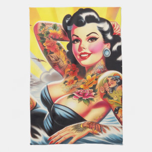 Vintag Beach Tattoo Pinup Geschirrtuch