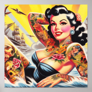 Vintag Beach Tattoo Pinup Poster