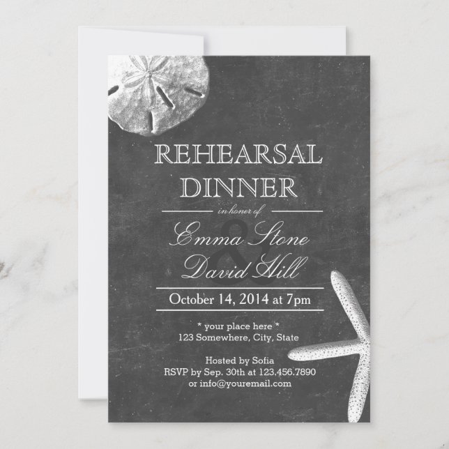 Vintag Beach Theme Chalkboard Probe Abendessen Einladung (Vorderseite)