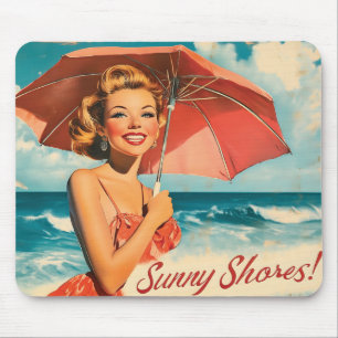 Vintag Beach Vacation Poster: Blonde Button-Up Mousepad