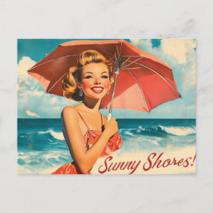 Vintag Beach Vacation Poster: Blonde Button-Up Postkarte