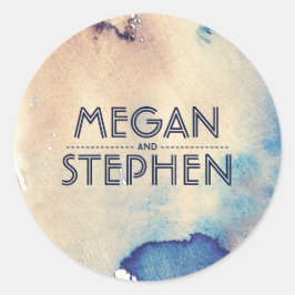 Vintag Beach Wasserfarben Moderne Hochzeit Runder Aufkleber
