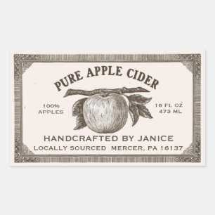 Vintag bearbeitbares Apple Cider Label Braun und E Rechteckiger Aufkleber