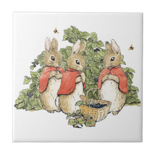 Vintag Beatrix Potter Bunnies Picking Blueberries Fliese
