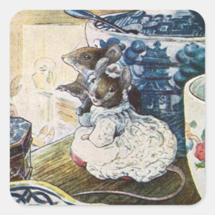 Vintag Beatrix Potter Mice Tailor von Gloucester Quadratischer Aufkleber