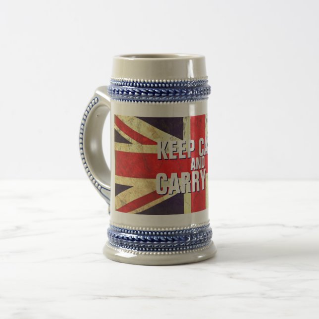 Vintag BEHALTEN CALM UK Flag GIFTS Bierglas (Vorderseite Links)