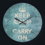 Vintag behalten Ruhe und Fortdauer Große Wanduhr<br><div class="desc">Blau Vintag behalte Ruhe und setzt fort. Alt,  geschliffen,  schmutzig,  dieses originelle und Vintage Design ist für Sie gemacht! Größe zu ändern hat Ihren Geschmack.  Dieses Design verweist auf das berühmte Poster während des Zweiten Weltkriegs erschien.</div>