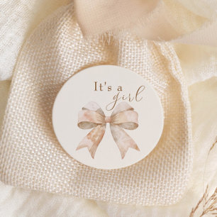 Vintag Beige Bow Boho Wassercolor Babydusche Runder Aufkleber