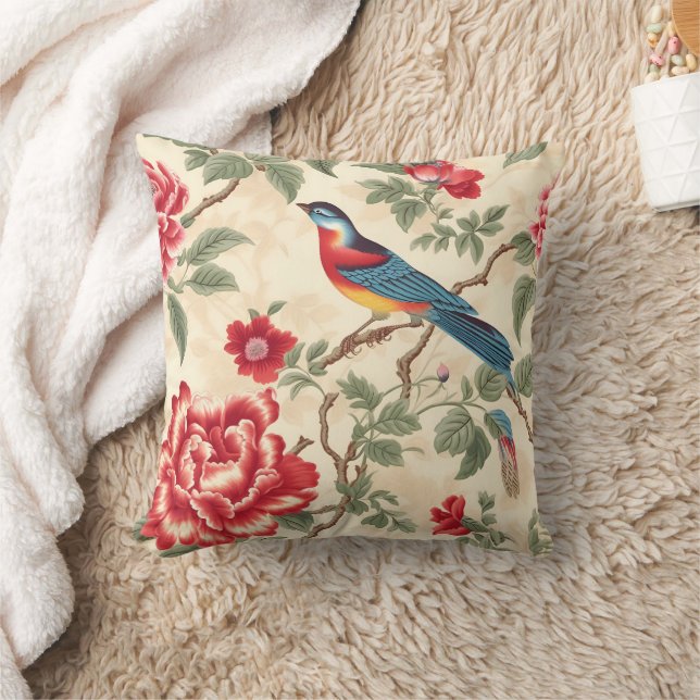 Vintag-Beige-Chinoiserie Kissen (Decke)