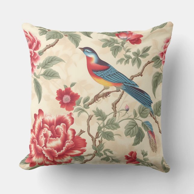 Vintag-Beige-Chinoiserie Kissen (Vorderseite)