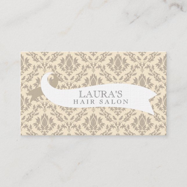 Vintag Beige Damask Hair Salon Business Cards Visitenkarte (Vorderseite)