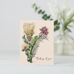 Vintag Beige Floral Chameleon Kunst Postkarte