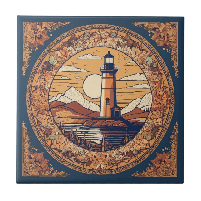 Vintag Beige Lighthouse Fliese (Vorderseite)