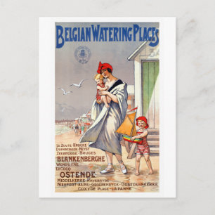 Vintag Belgien Beaches Travel Poster Postkarte