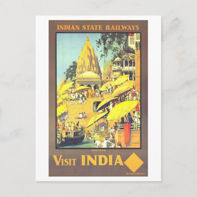 Vintag Benares India Travel Poster Postkarte (Vorderseite)