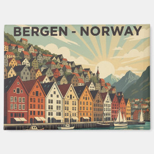 Vintag Bergen Norwegen Travel Magnet