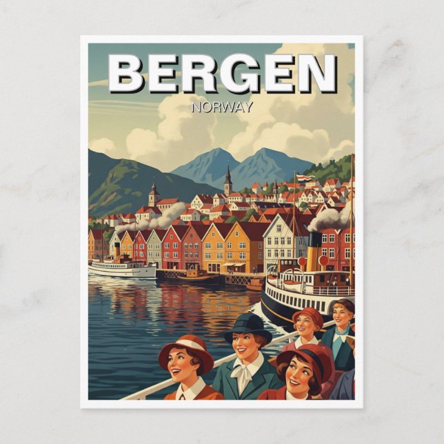 Vintag Bergen Norwegen Travel Postkarte (Vorderseite)
