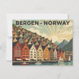 Vintag Bergen Norwegen Travel Postkarte