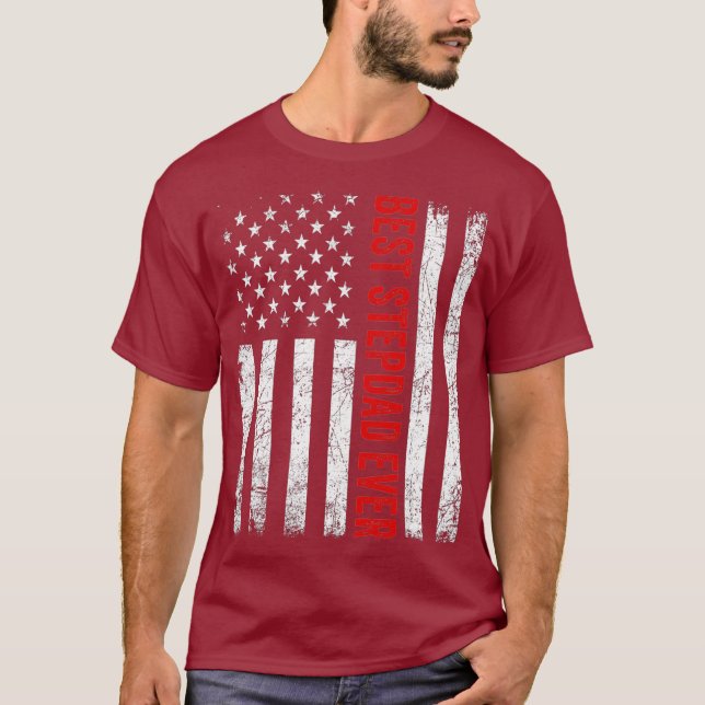 Vintag beste Stepdad-je-amerikanische Flaggenflagg T-Shirt (Vorderseite)