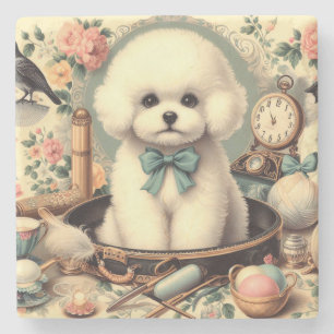 Vintag Bichon Frisé Painting Steinuntersetzer