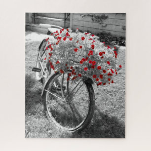 Vintag Bicycle Red Geranium Blume Foto Puzzle