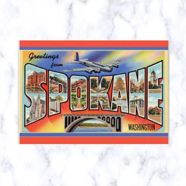 Vintag Big Letter Spokane Washington Postcard Postkarte (Von Creator hochgeladen)