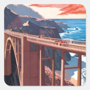 Vintag Big Sur Bixby Bridge USA Tourismus Quadratischer Aufkleber