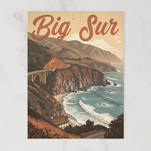 Vintag Big Sur: Cliffside Waves Postkarte (Von Creator hochgeladen)