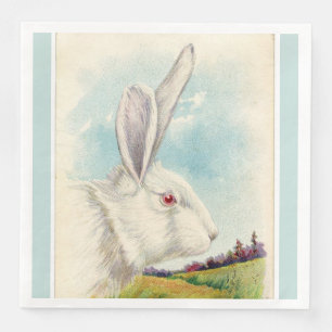 Vintag Big White Oaster Rabbit Light Blue Serviette