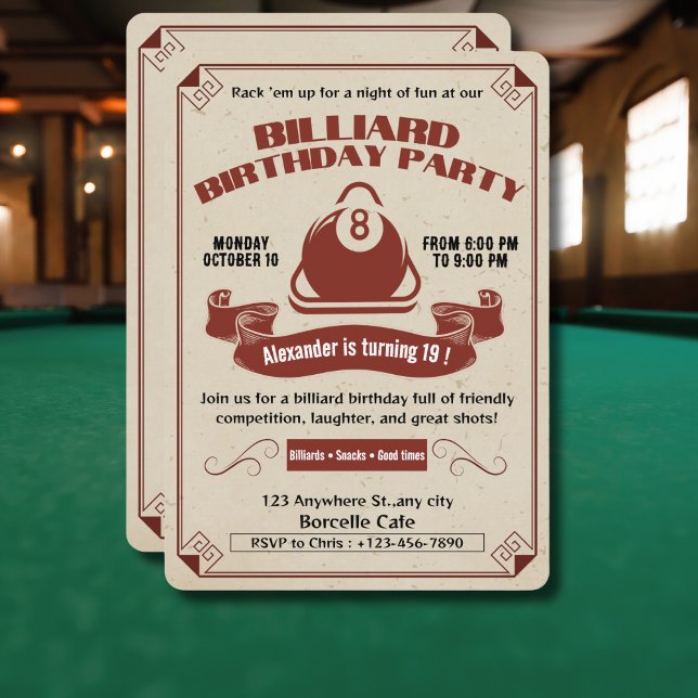 Vintag Billiard Geburtstagsparty Einladung Pool Th (Von Creator hochgeladen)