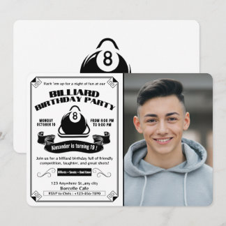 Vintag Billiard Geburtstagsparty Pool Foto Weiß Einladung