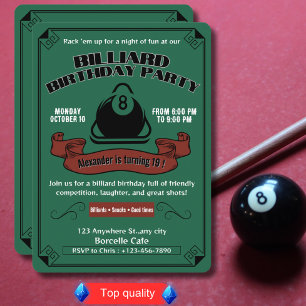 Vintag Billiard Geburtstagsparty Pool Thema Grün Einladung