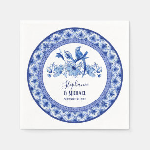 Vintag Bird Chinoiserie Navy Blumenmuseum Brautpar Serviette