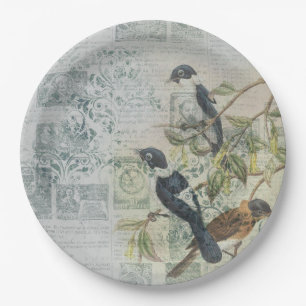 Vintag Bird Ephemera Decoupage Pappteller