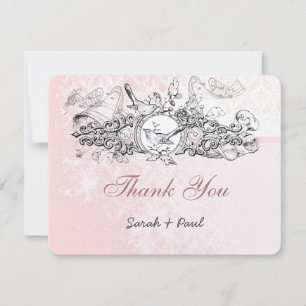 Vintag Bird Pink Musical Scroll Wedding Vielen Dan Dankeskarte