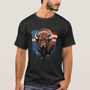 Vintag Bison American Flag Buffalo Animal Men Wom T-Shirt