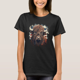 Vintag Bison American Flag Buffalo Animal Men Wom T-Shirt