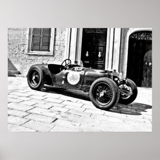 Vintag Black and White Old Rennwagen Foto Poste Poster
