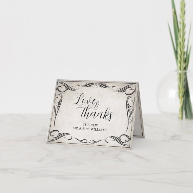 Vintag Black Art Deco Wedding Danke Karte (Vorderseite)