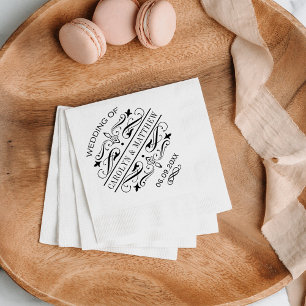 Vintag Black Blüh Wedding Monogram Serviette