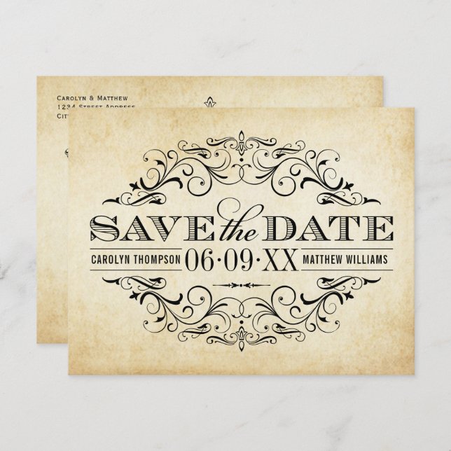 Vintag Black Blüh Wedding Save The Date (Vorne/Hinten)