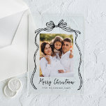 Vintag Black Bow Frohe Weihnachts-Foto Acryleinladungen<br><div class="desc">Feiern Sie die Weihnachtszeit mit dieser Weihnachtskarte aus Acryl, mit dem Foto Ihrer Familie wunderbar gerahmt von einem festlichen schwarzen Bogen und Band auf mattiertem oder transparentem Acrylboden. Der elegante "Fröhliche Weihnachten"-Gruß ist in einem hübschen, handgeschriebenen schwarzen Schrift geschrieben, das Ihren Feiertagsgrüssen eine persönliche Touch verleiht. Passen Sie diese Karte...</div>